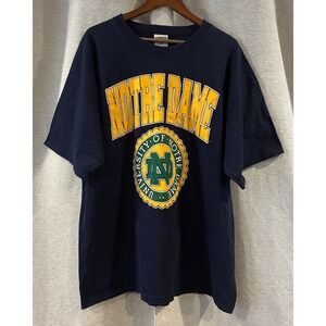 Vintage 90s Notre Dame University Fighting Irish T Shirt Sz XL Navy Blue